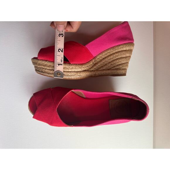 Tory Burch pink and red Filipa Wedge Espadrille size 7 - Picture 7 of 10